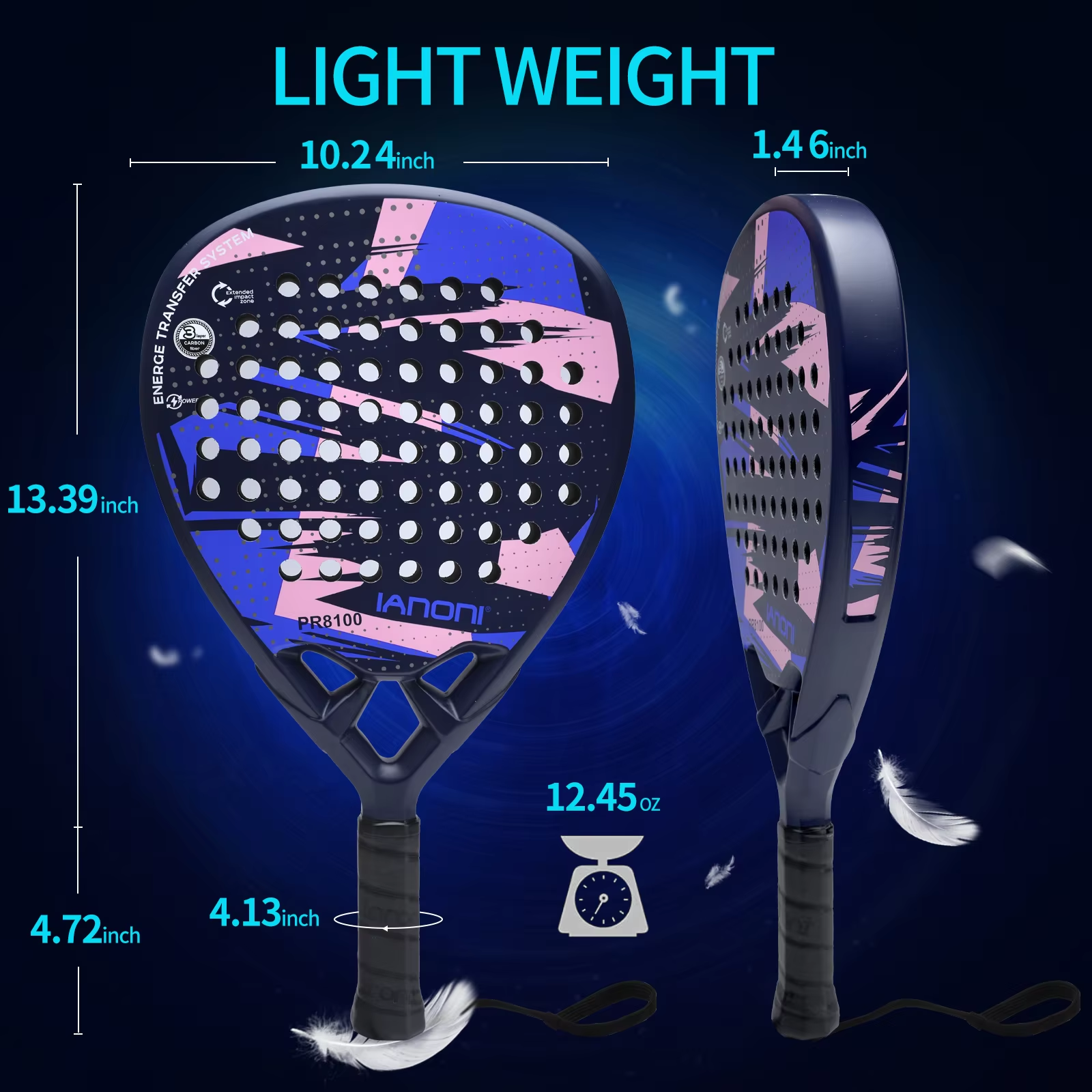 IANONI Padel Racket Carbon Fiber Surface with EVA Memory Flex Foam Core Padel Tennis Racquets Lightweight